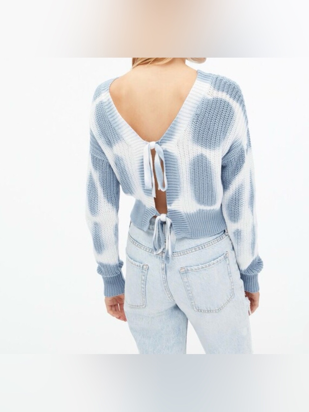 Aeropostale Tie-Dye Reversible Tie-Up Sweater Size: S Blue&White